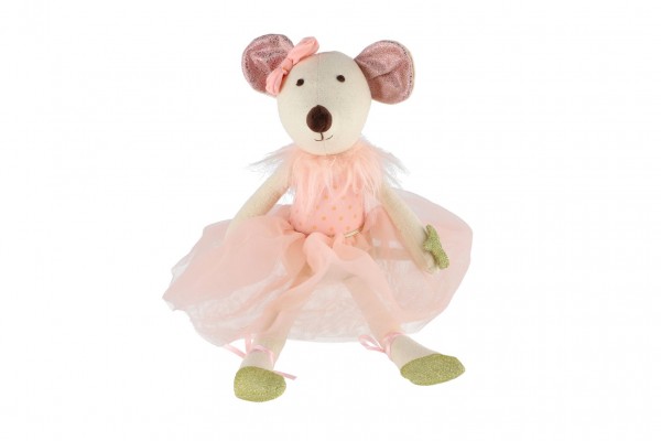 Myška baletka sedící látka 20cm růžová
