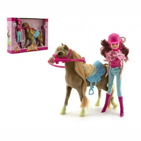 Kůň česací s doplňky + panenka žokejka plast v krabici 34x27x7cm 