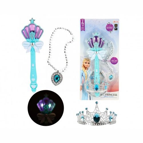 Kouzelní hůlka + čelenka a náhrdelník Ledová princezna plast na bat. se zvukem se světlem na kartě 