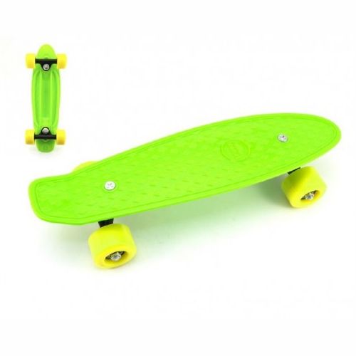 Skateboard 43cm nosnost 60kg plastové osy zelená žlutá kola 