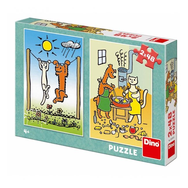 Puzzle Pejsek a Kočička 2x48 dílků 18x26cm v krabici 27x19x4cm 