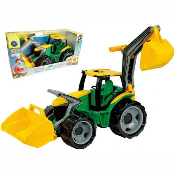 Traktor se lžící a bagrem plast zeleno žlutý 65cm 