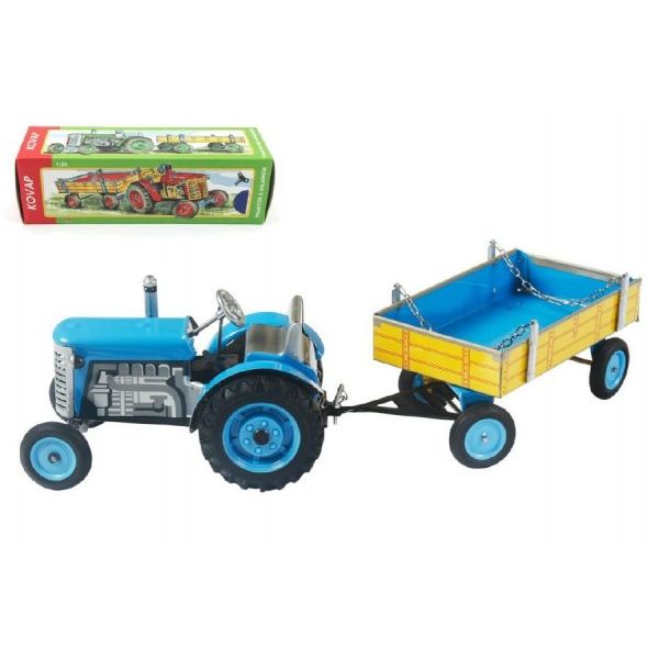 Traktor Zetor s valníkem modrý na klíček kov 28cm Kovap 