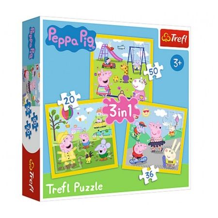 Puzzle 3v1 Prasátko Peppa/ Peppa Pig Šťastný den prasátka v krabici 28x28x6cm 