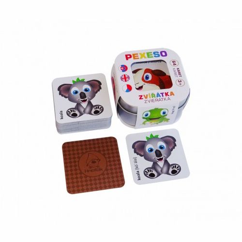 Pexeso Zvířátka 64 karet v plechové krabičce 6x6x4cm Hmaťák 
