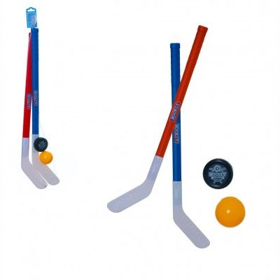 Hokejka pozemní 2ks plast 72cm + florbalový míček + puk v síťce 