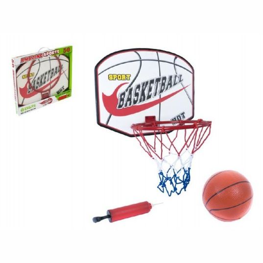 Basketbalový koš dřevo kov síťka míč s pumpičkou 