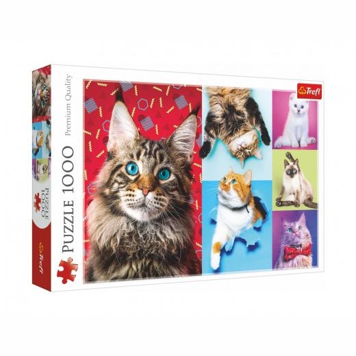 Puzzle Šťastné kočky 1000 dílků 68,3x48cm v krabici 40x27x6cm 