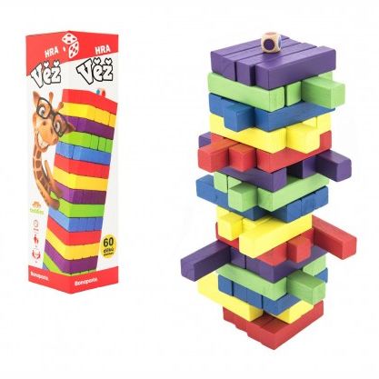 Hra věž dřevěná 60ks barevných dílků společenská hra hlavolam 