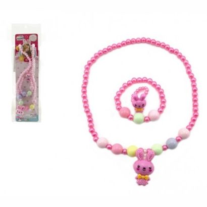 Náhrdelník, náramek a prstýnek korálky perleťové 20cm 2 barvy 