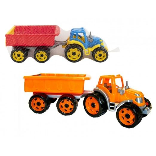Traktor s vlekem plast 53cm na volný chod 2 barvy 