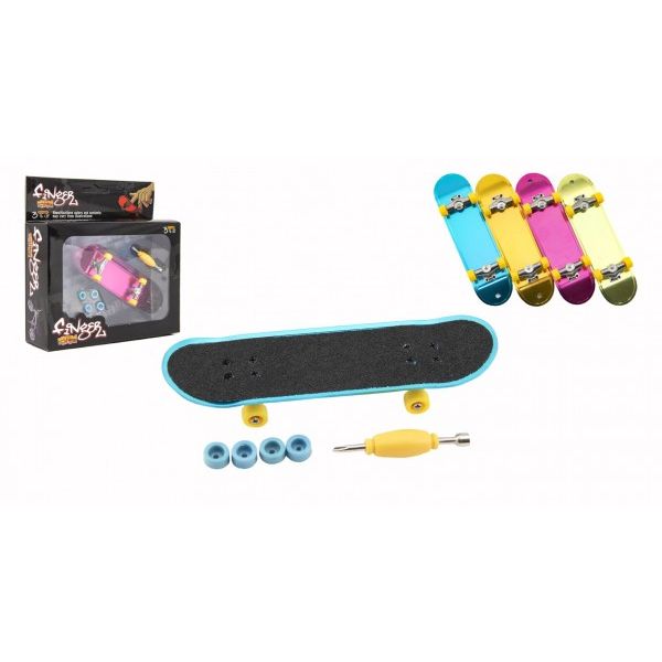 Skateboard prstový šroubovací plast 9cm s doplňky 4 barvy v krabičce 14x14x4cm 