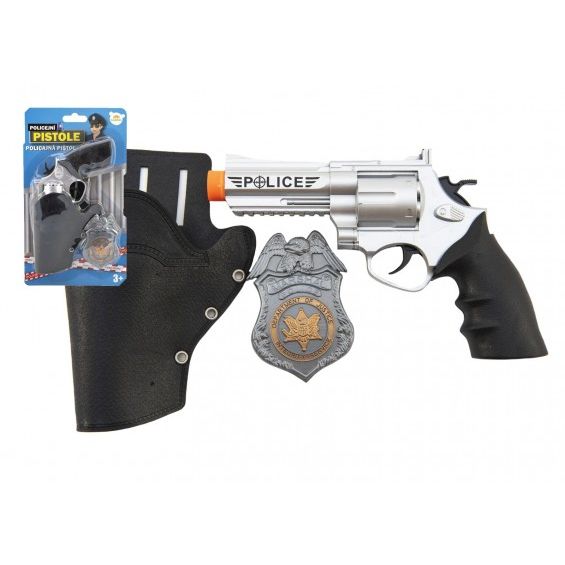 Policejní pistole klapací 20 cm v pouzdru s odznakem 