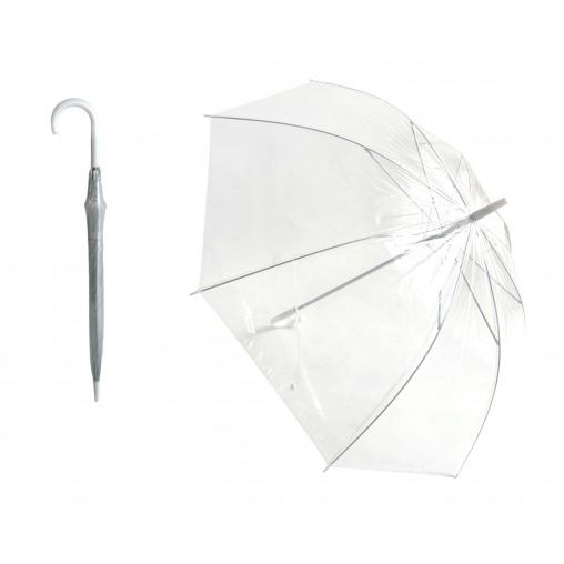 Deštník průhledný bílý plast kov 82cm 