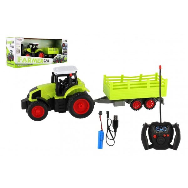 RC Traktor s vlekem plast 38cm 27MHz + dobíjecí pack na baterie 