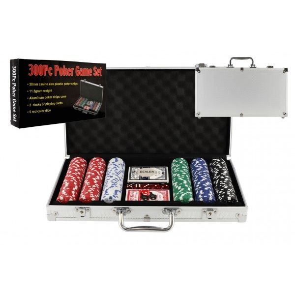 Poker sada 300ks + karty + kostky v hliníkovém kufříku 