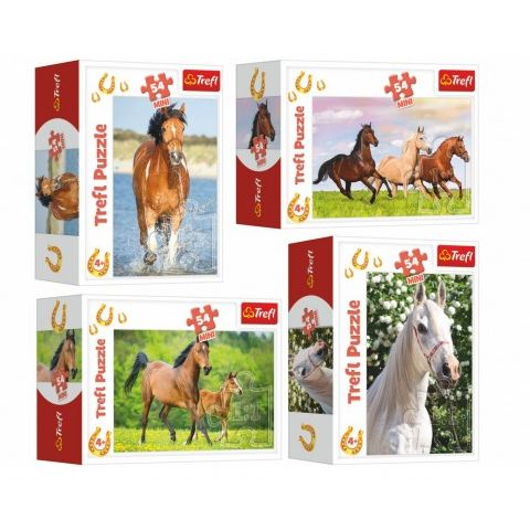 Minipuzzle 54 dílků Koně 4 druhy v krabičce 9x6,5x4cm 40ks v boxu 