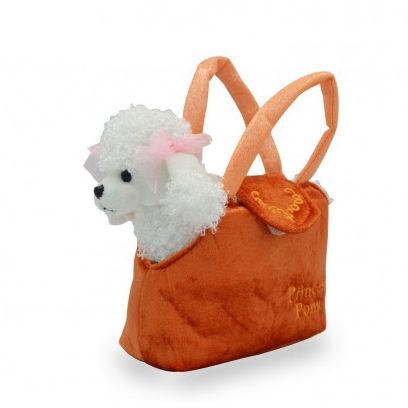 Pes/Pejsek v kabelce/tašce oranžové plyš 19x17cm v sáčku 