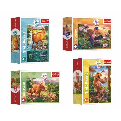 Minipuzzle 54 dílků Dinosauři 4 druhy v krabičce 9x6,5x4cm 40ks v boxu 