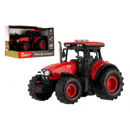 Traktor Zetor plast 9x14cm na setrvačník na bat. se světlem se zvukem v krabici 18x12x10,5cm 