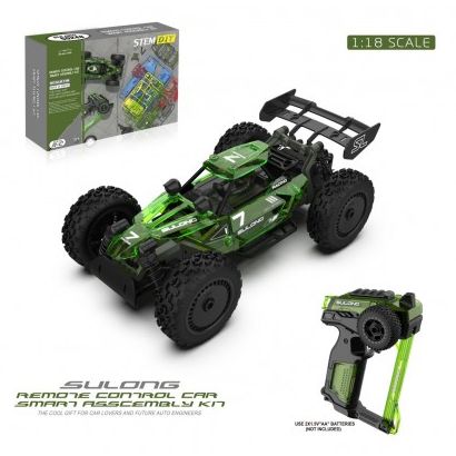 Auto RC buggy plast 22cm stavebnice 24MHz na baterie zelené v krabici 34x25x7cm 