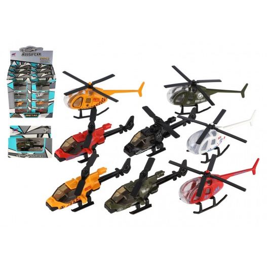 Vrtulník/Helikoptéra kov/plast 10cm mix barev 12x9x5cm v krabičce 24ks v boxu 