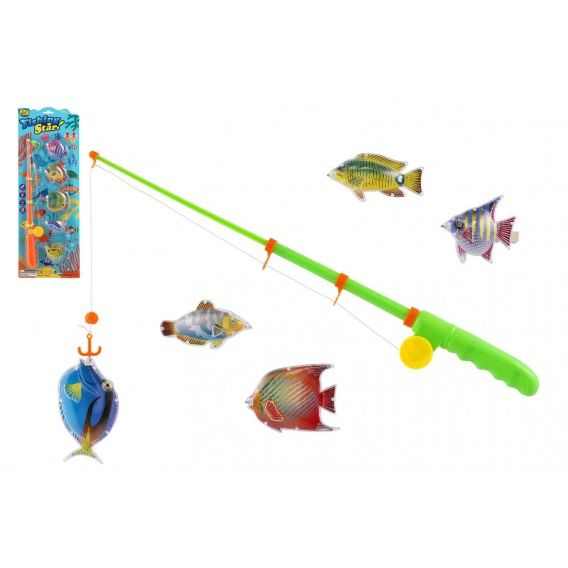 Hra ryby/rybář magnetická plast 5ks+prut plast 39cm 2 barvy 