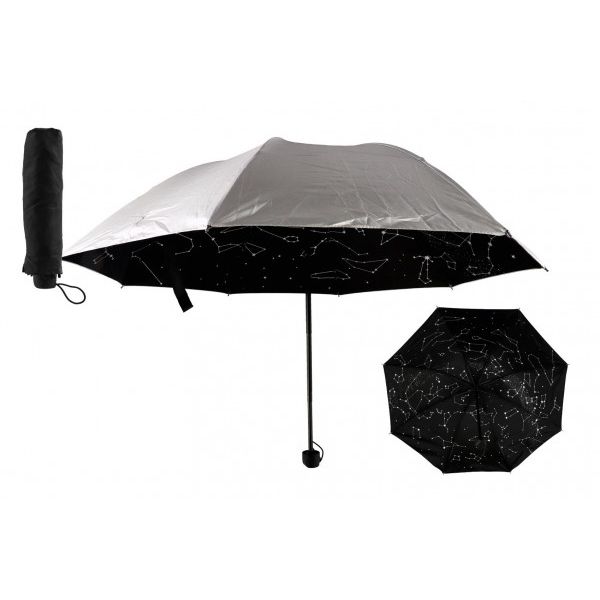 Deštník hvězdná obloha skládací 25cm pro dospělé stříbrný 