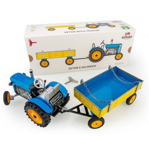 Traktor Zetor s valníkem modrý na klíček kov 1:25 