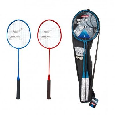 Sada badminton pálky 2ks + míček 2ks 65cm kov/plast 2 barvy v pouzdře 