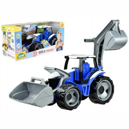 Traktor se lžící a bagrem modro-šedý 65 cm