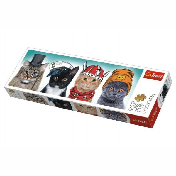 Puzzle kočky s čepicemi panorama