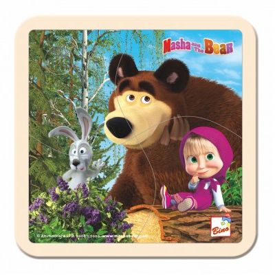 Skládačka Puzzle dřevo Máša a Medvěd se zajícem 4 ks