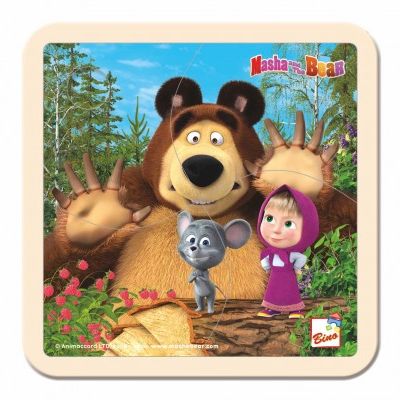 Skládačka Puzzle dřevo Máša a Medvěd s myškou 4ks
