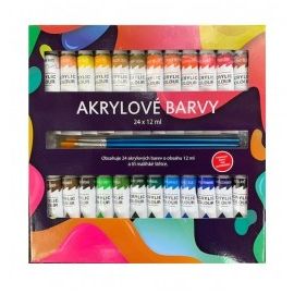 Akrylové barvy 24x12ml se štětcemi 3 ks