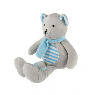 Medvěd sedící se šálou plyš 19 cm šedivo-modrý