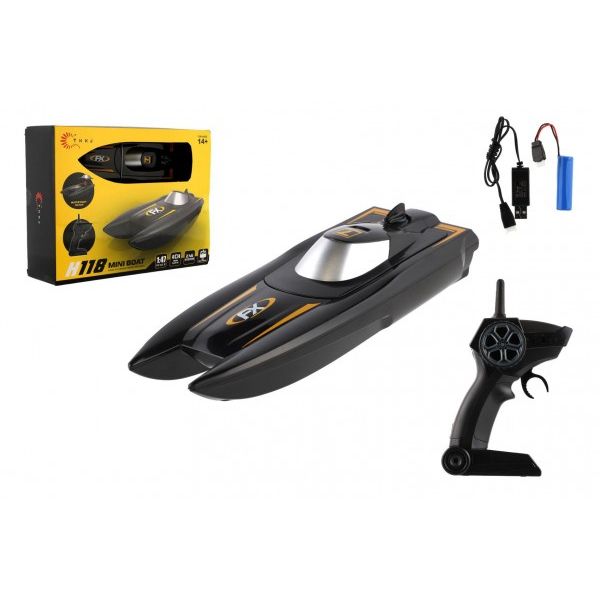 RC Motorový člun do vody černý na baterie+dob. pack+USB 2,4Ghz