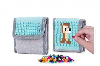 Peněženka látková se silikonovým panelem + pixely šedá/tyrkysová